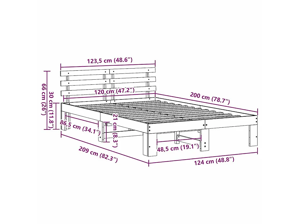 Bedframe met hoofdeinde Naturel 120 x 200 cm Massief grenenhout