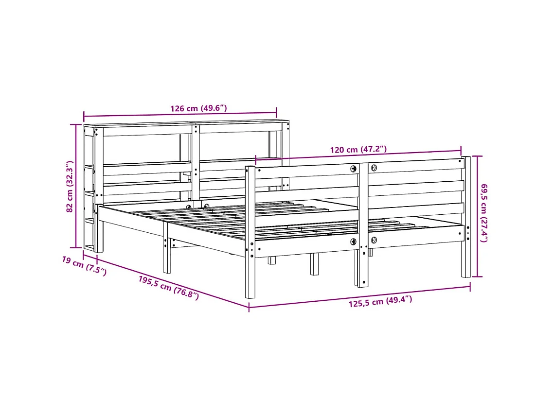 Estructura de cama sin colchón madera maciza de pino 120x190 cm