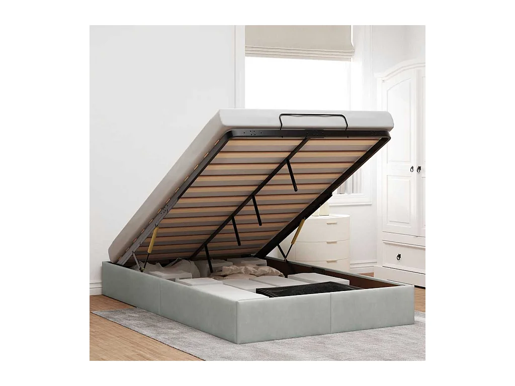 Ottoman-Bett ohne Matratze Hellgrau 120x200 cm Samt