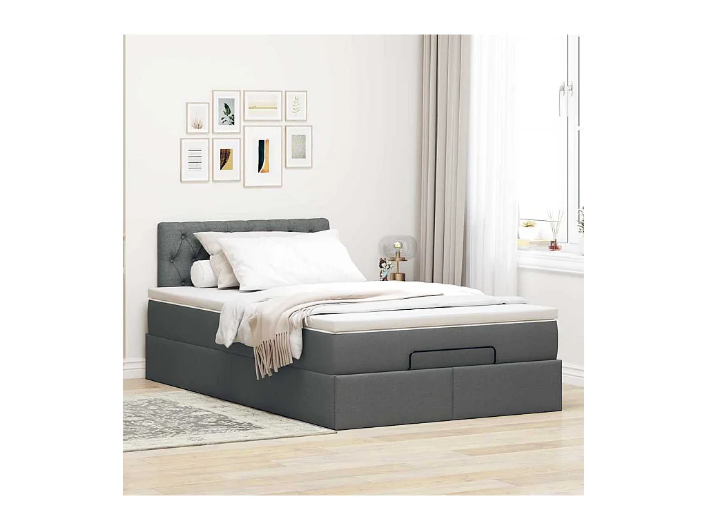 Ottomane Bett mit Matratze & LEDs Dunkelgrau 120x200 cm Stoff