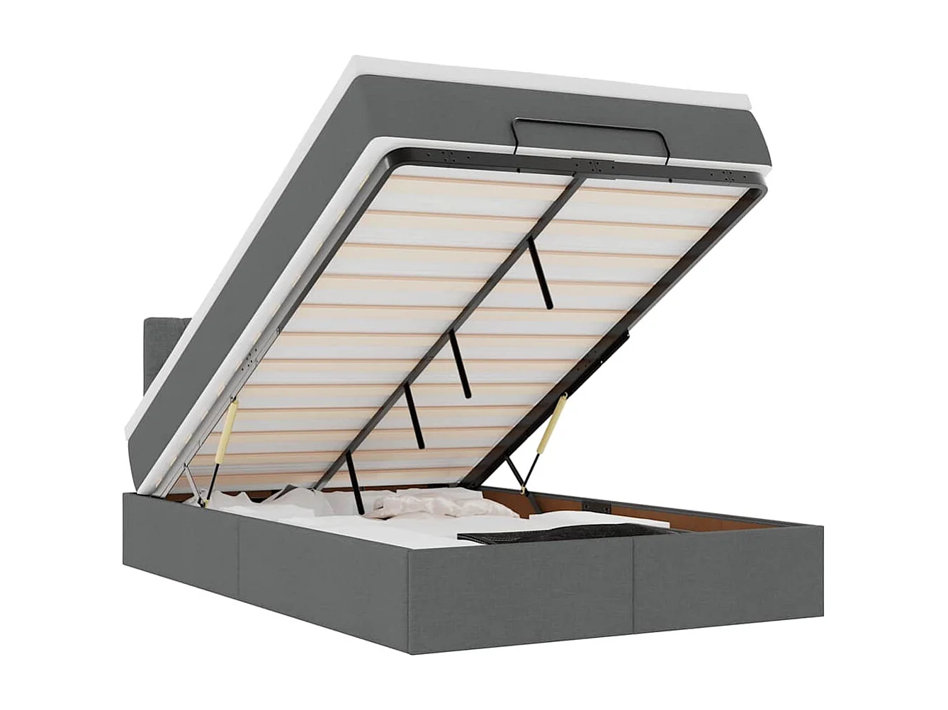 Lit ottoman avec matelas et LED gris foncé 120x200 cm tissu