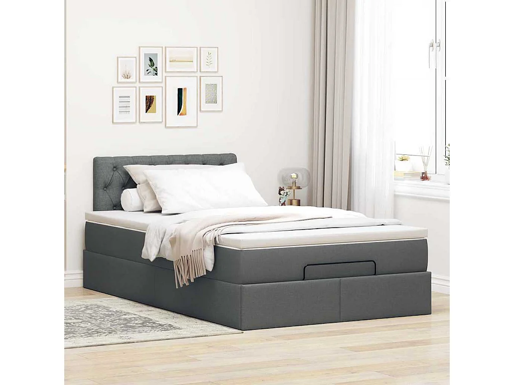 Pouf Letto con Materasso e LED Grigio Scuro 120x200 cm Tessuto
