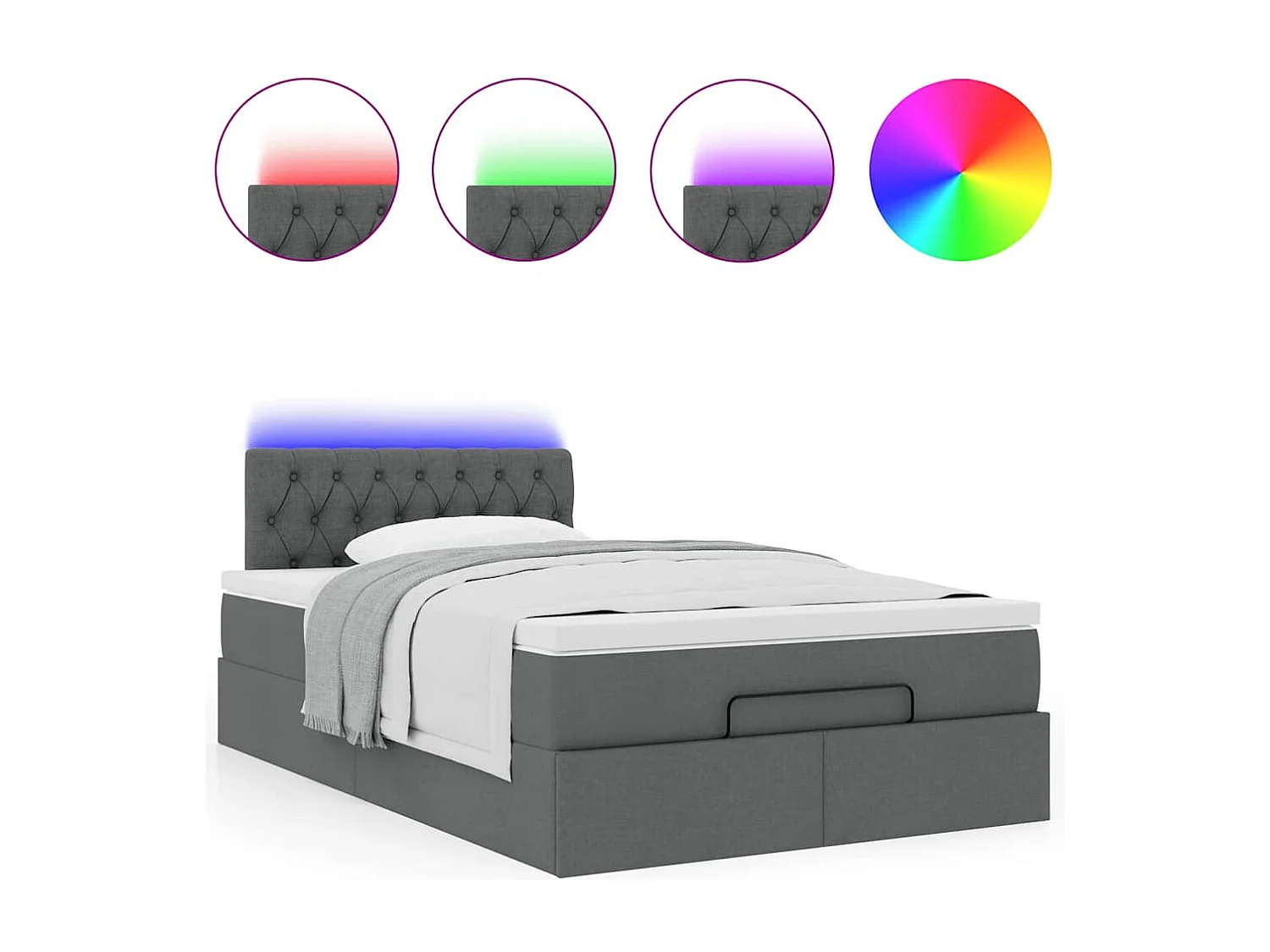 Pouf Letto con Materasso e LED Grigio Scuro 120x200 cm Tessuto