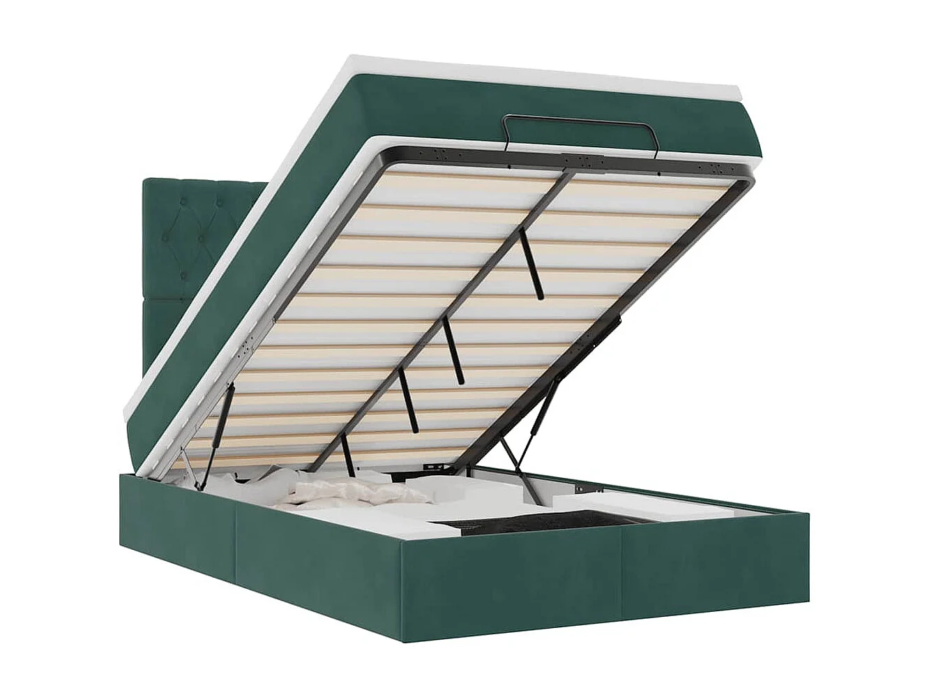 Ottoman-Bett mit Matratzen Dunkelgrün 120x190 cm Samt