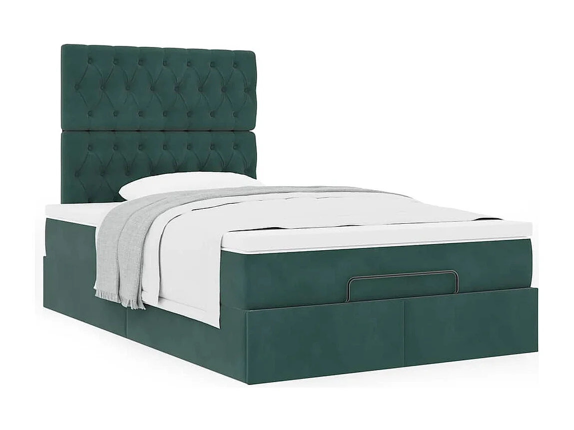 Estrutura de cama otomana com colchões verde escuro Veludo