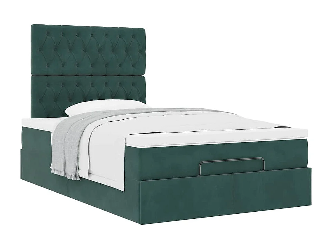Estrutura de cama otomana com colchões verde escuro Veludo
