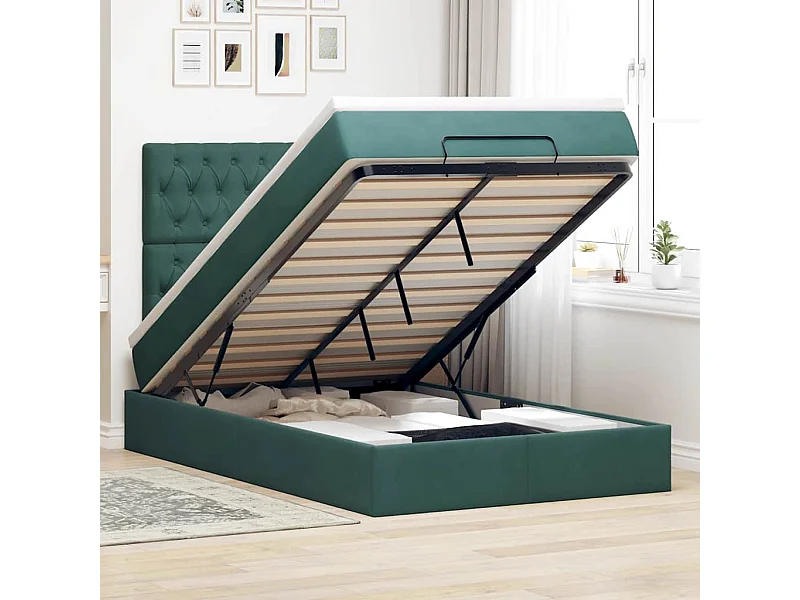 Ottoman-Bett mit Matratzen Dunkelgrün 120x190 cm Samt