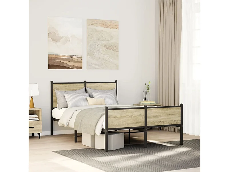 Estructura de cama sin colchón metal roble Sonoma 120x200 cm