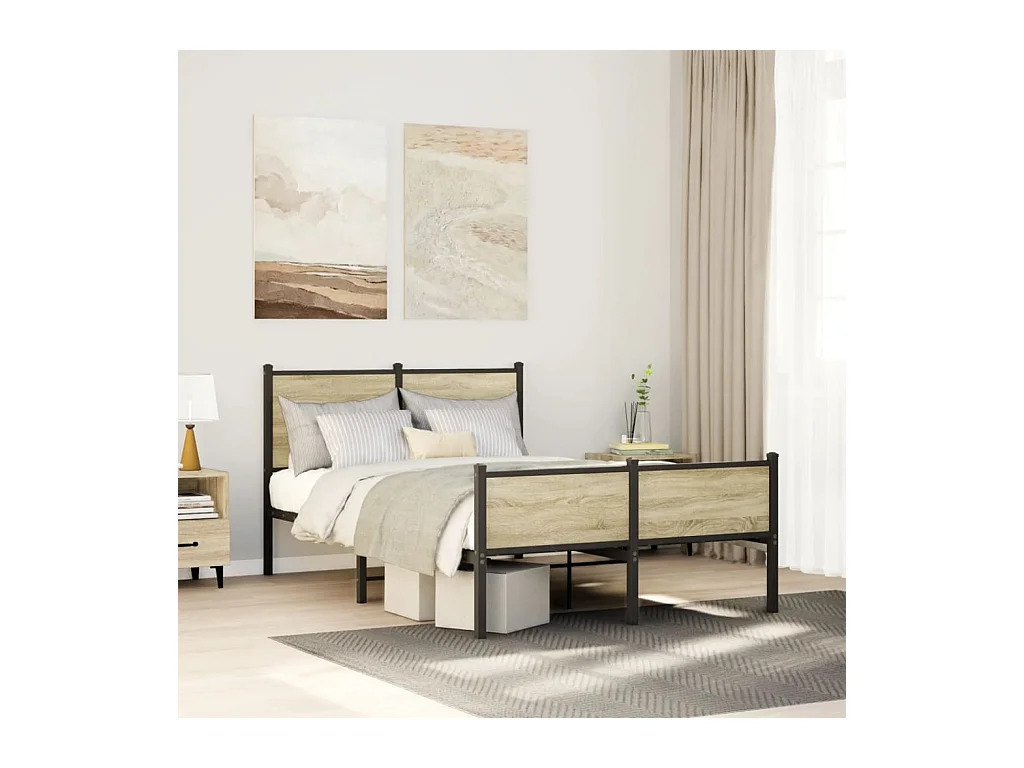 Cadre de lit en métal sans matelas chêne sonoma 120x200 cm