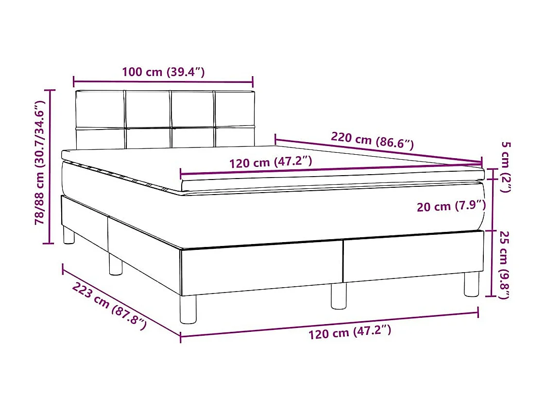 Boxspring met matras fluweel lichtgrijs 120x220 cm