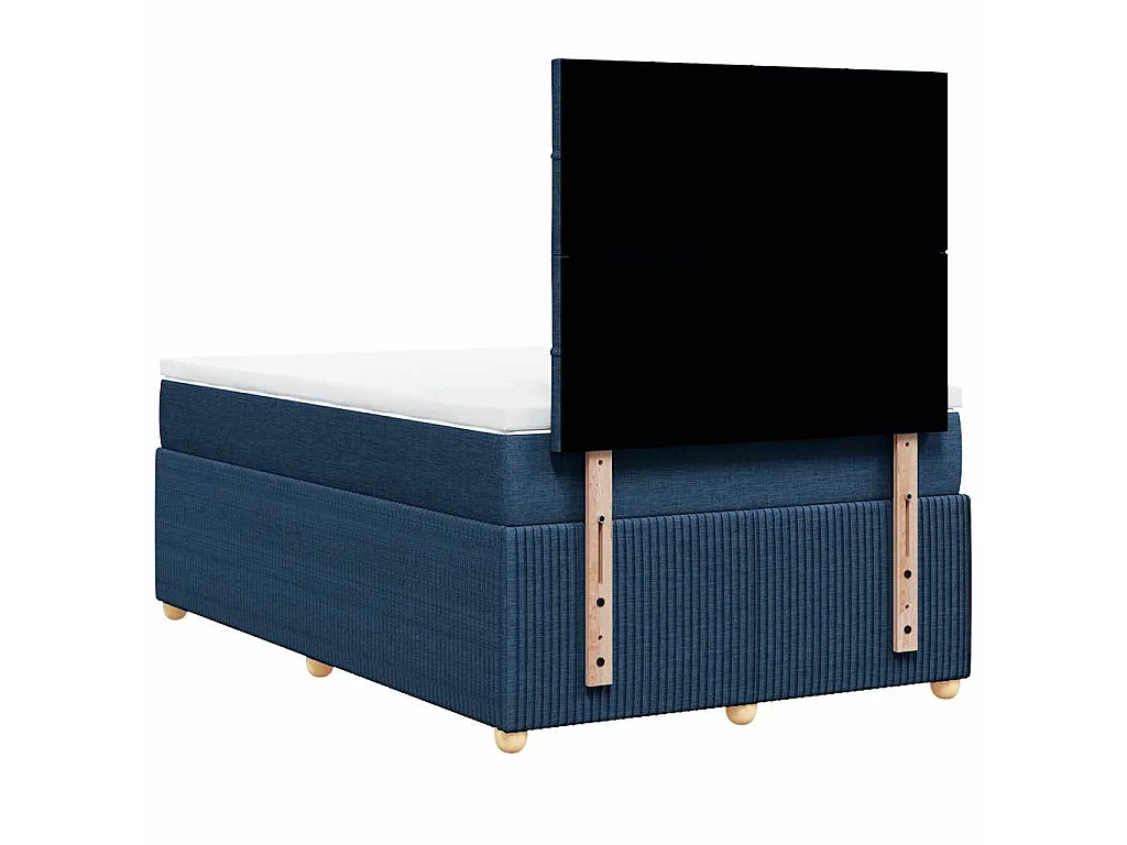 Cama box spring con colchón tela azul 120x200 cm