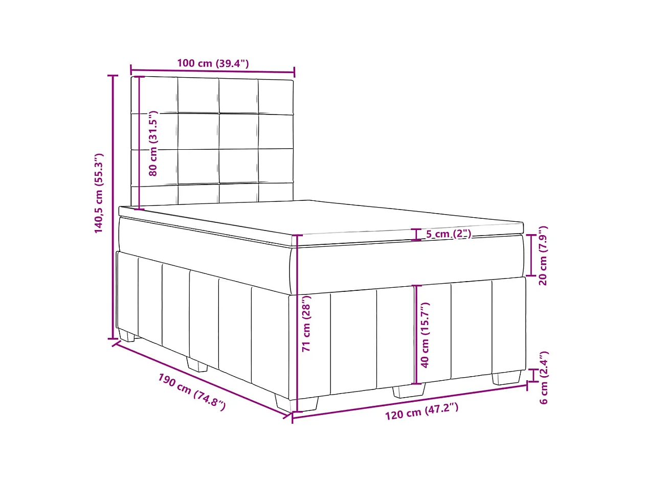 Boxspringbett mit Matratze Hellgrau 120x190 cm Stoff