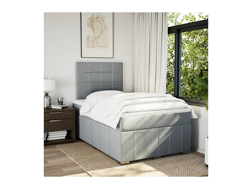 Boxspringbett mit Matratze Hellgrau 120x190 cm Stoff