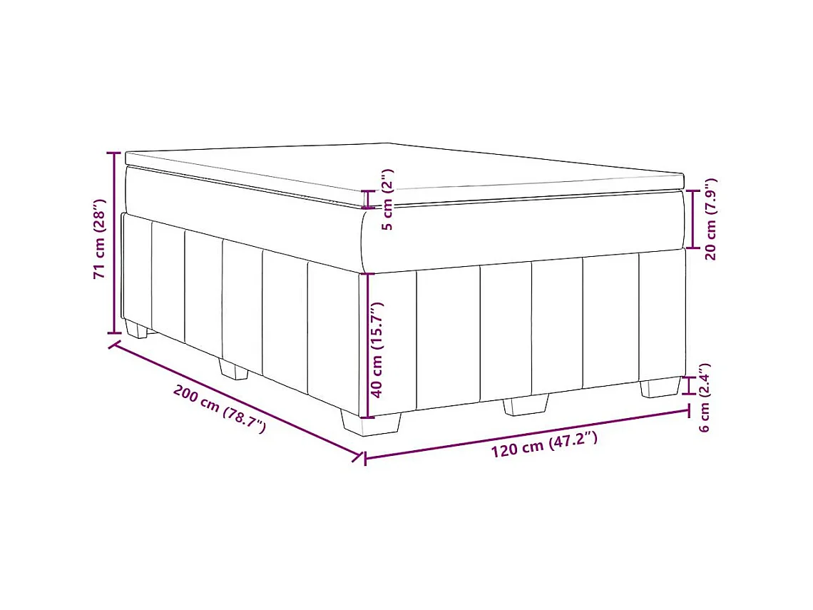 Cama box spring con colchón tela marrón oscuro 120x200 cm