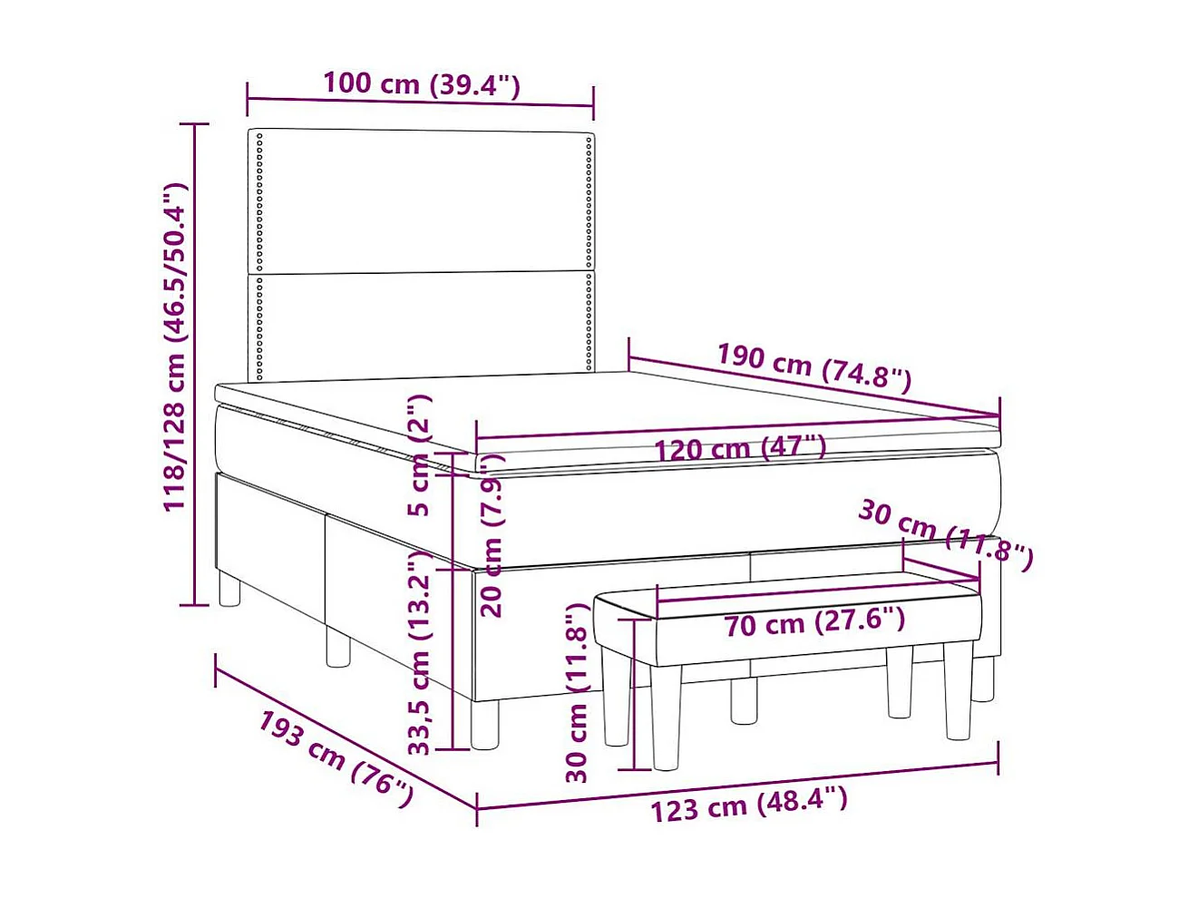 Boxspringbett mit Matratze Taupe 120x190 cm Stoff