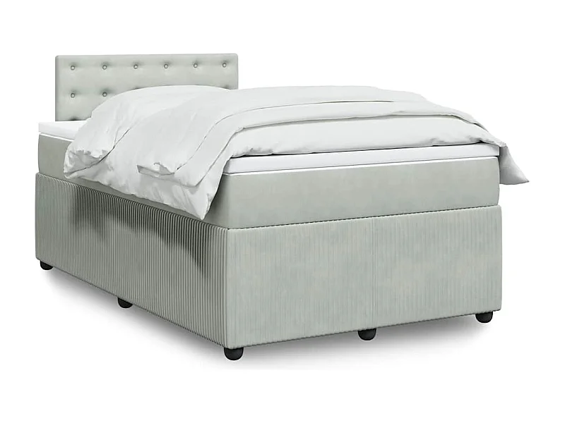 Cama box spring con colchón terciopelo gris claro 120x190 cm