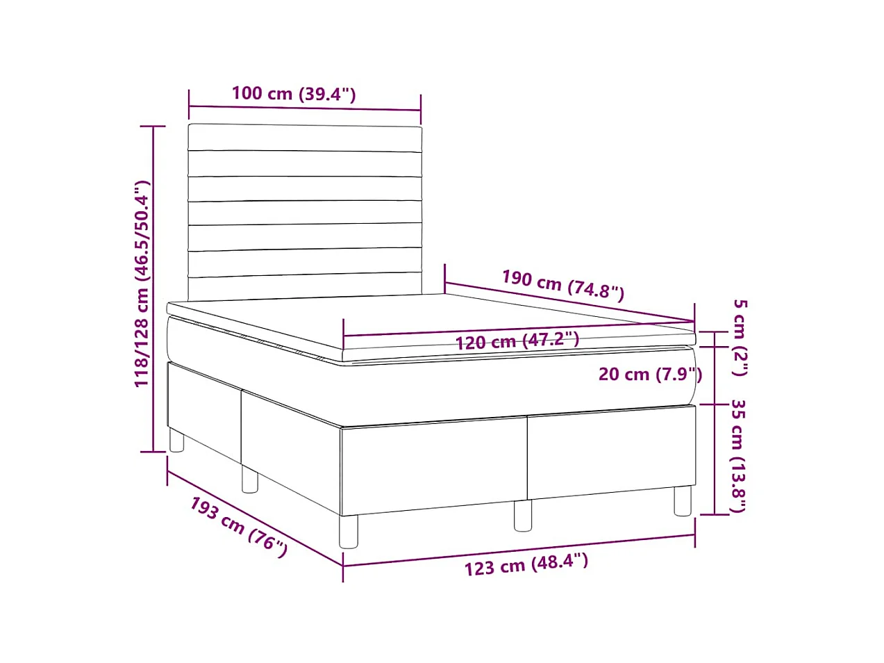 Boxspring met matras en LED stof blauw 120x190 cm