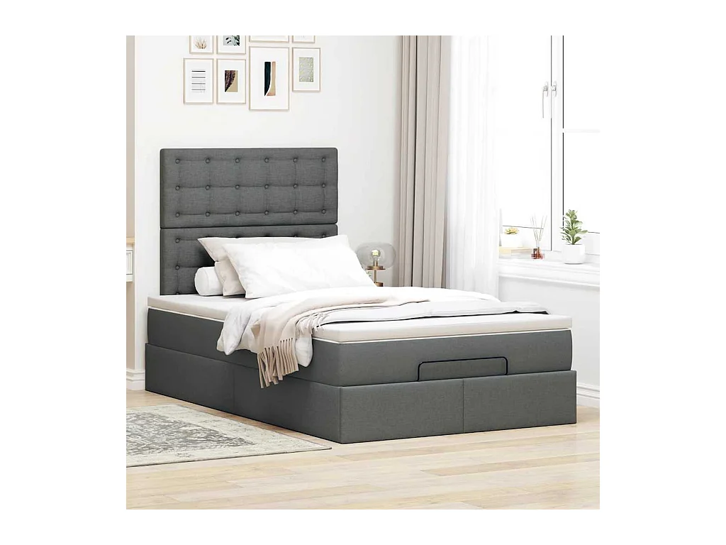 Ottoman-Bett mit Matratze & LEDs Dunkelgrau 120x200 cm Stoff