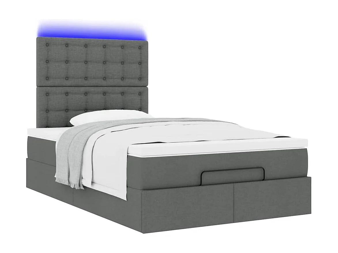 Ottoman-Bett mit Matratze & LEDs Dunkelgrau 120x200 cm Stoff