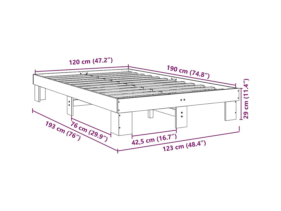 Cadre de lit sans matelas 120x190 cm bois massif de chêne