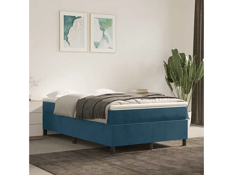 Sommier à lattes de lit et matelas bleu foncé 120x190cm velours