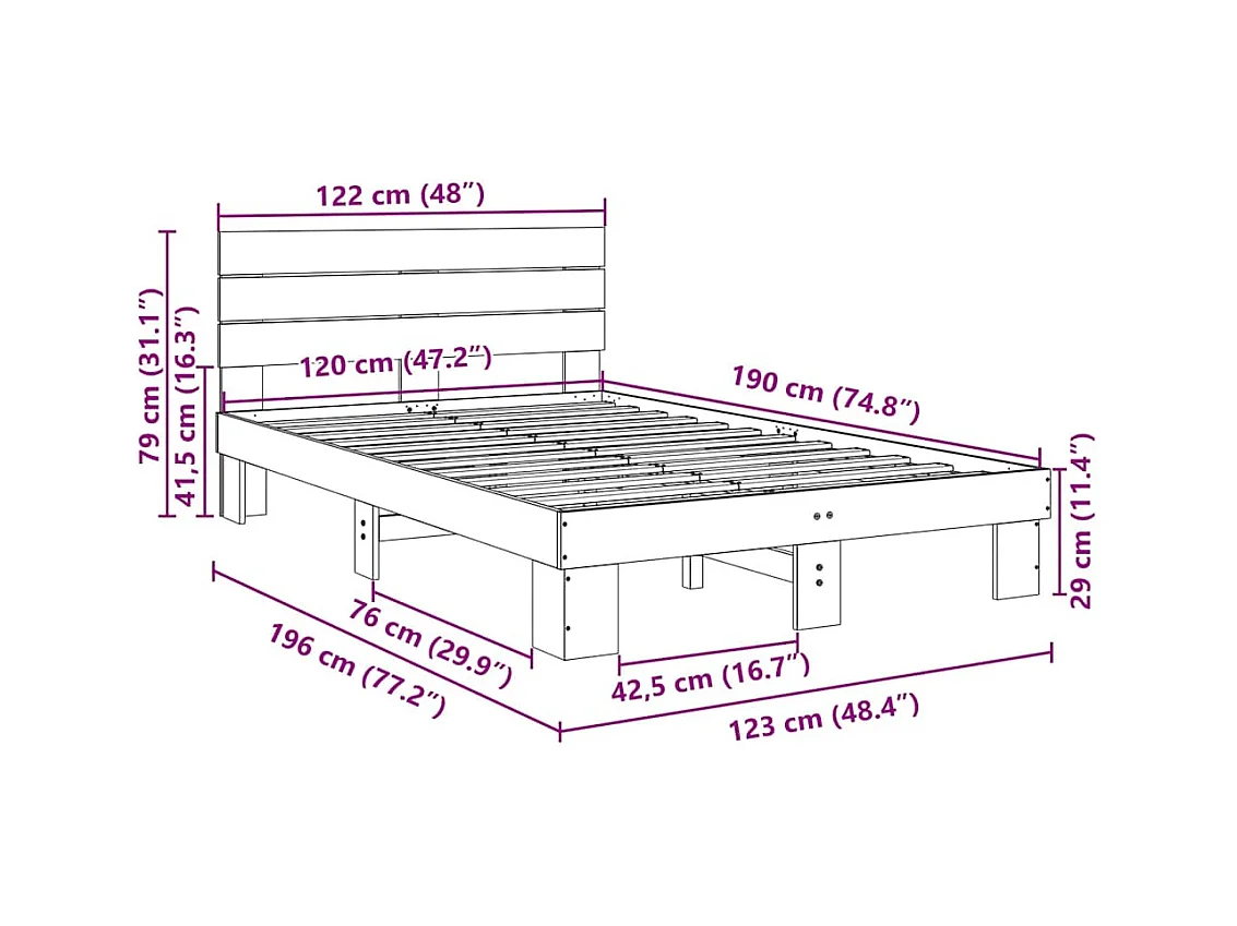 Cadre de lit avec tête de lit sans matelas 120x190 cm