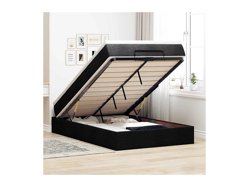Cadre de lit ottoman avec matelas noir 120x190 cm tissu