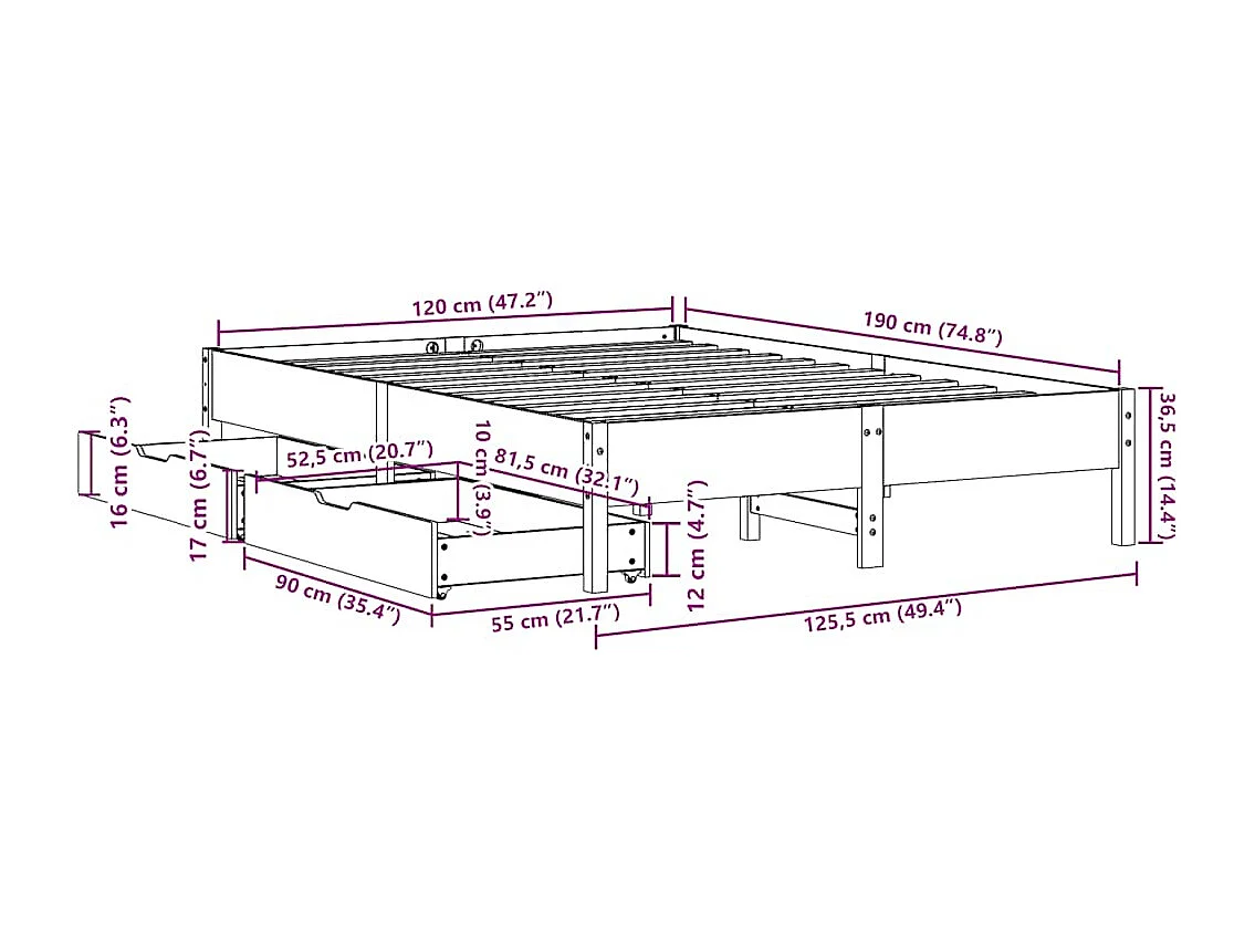 Massivholzbett ohne Matratze Wachsbraun 120x190 cm Kiefernholz