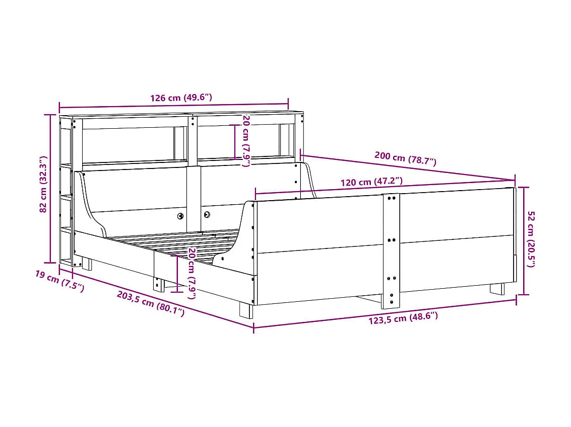 Bedframe zonder matras massief grenenhout 120x200 cm