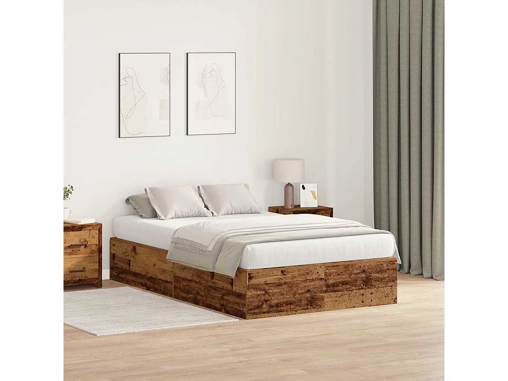 Opbergbedframe met opslag Oud Hout 120 x 190 cm Bewerkt hout