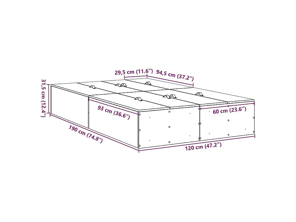 Opbergbedframe met opslag Oud Hout 120 x 190 cm Bewerkt hout