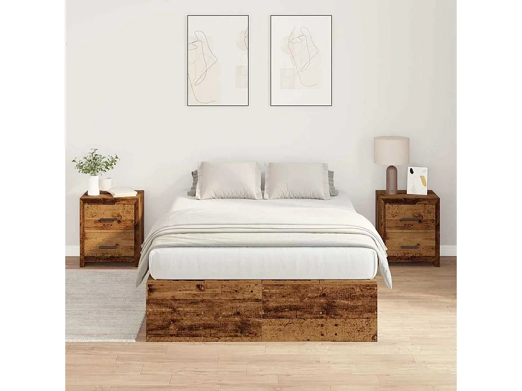 Opbergbedframe met opslag Oud Hout 120 x 190 cm Bewerkt hout