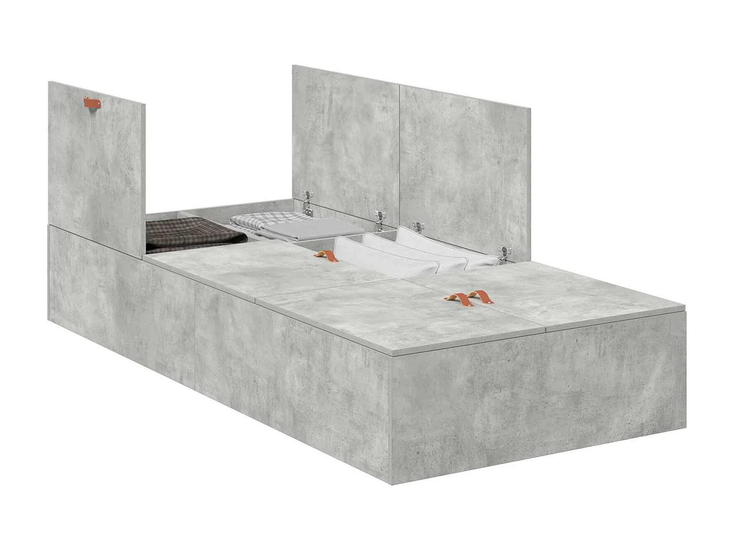 Cadre de lit avec rangement Gris béton 100 x 200 cm