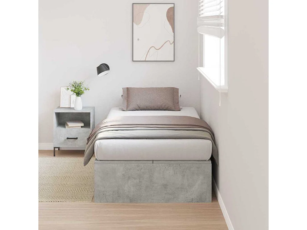 Cadre de lit avec rangement Gris béton 100 x 200 cm