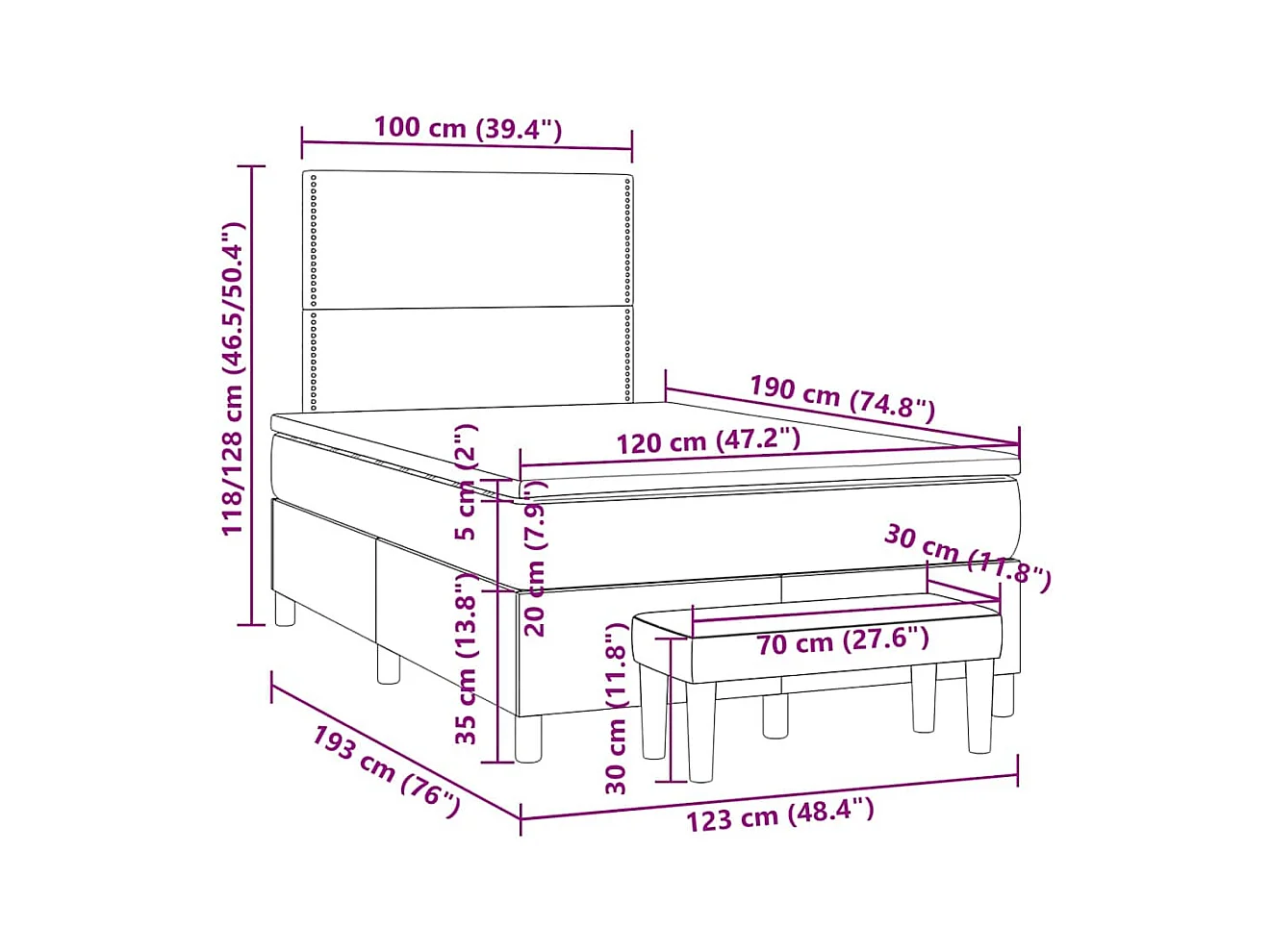 Sommier à lattes de lit avec matelas bleu 120x190 cm tissu