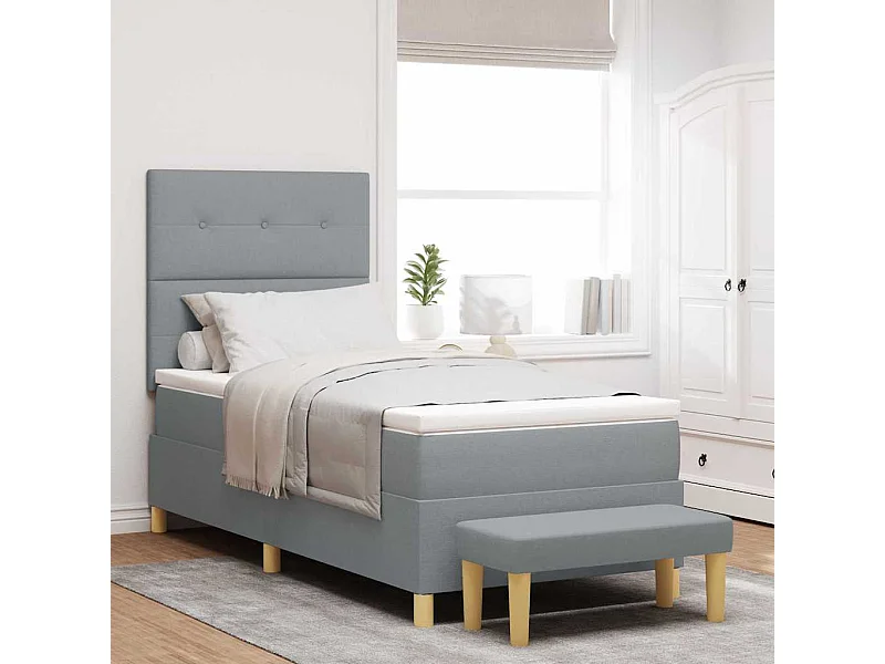 Lit à ressorts avec matelas Gris clair 100 x 200 cm tissu