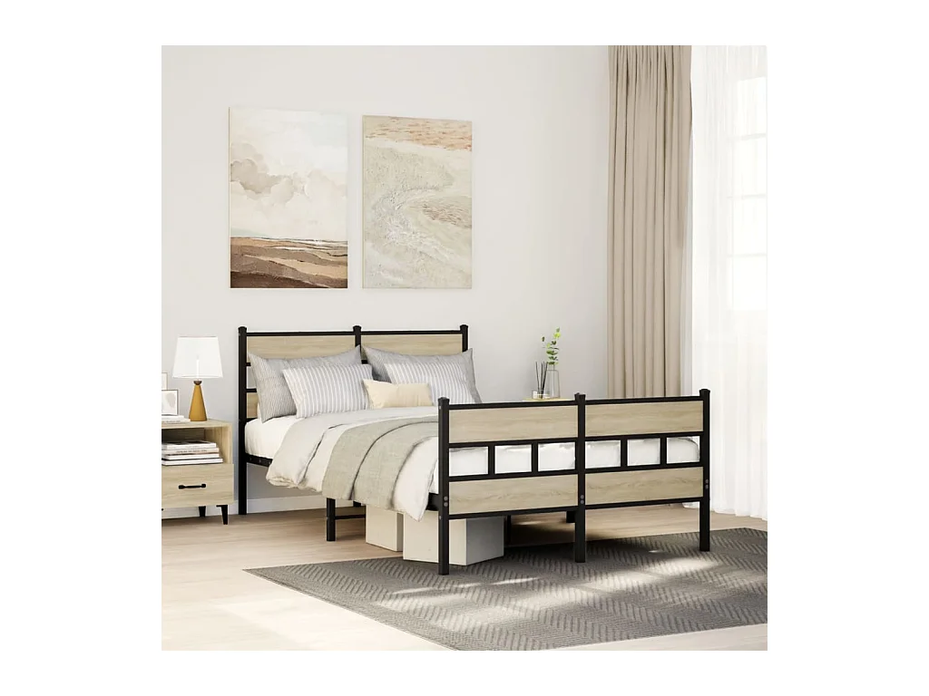 Cadre de lit en métal sans matelas chêne sonoma 120x190 cm