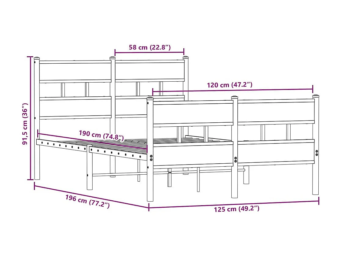 Giroletto senza Materaso in Metallo Rovere Sonoma 120x190 cm