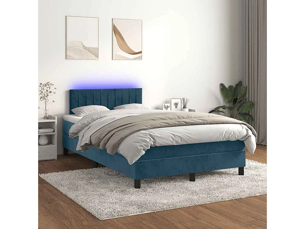 Sommier à lattes de lit avec matelas LED bleu foncé 120x190 cm