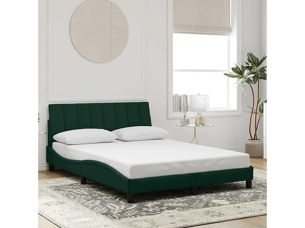 Bedframe met LED zonder matras "Hanko"  fluweel donkergroen 120x200 cm
