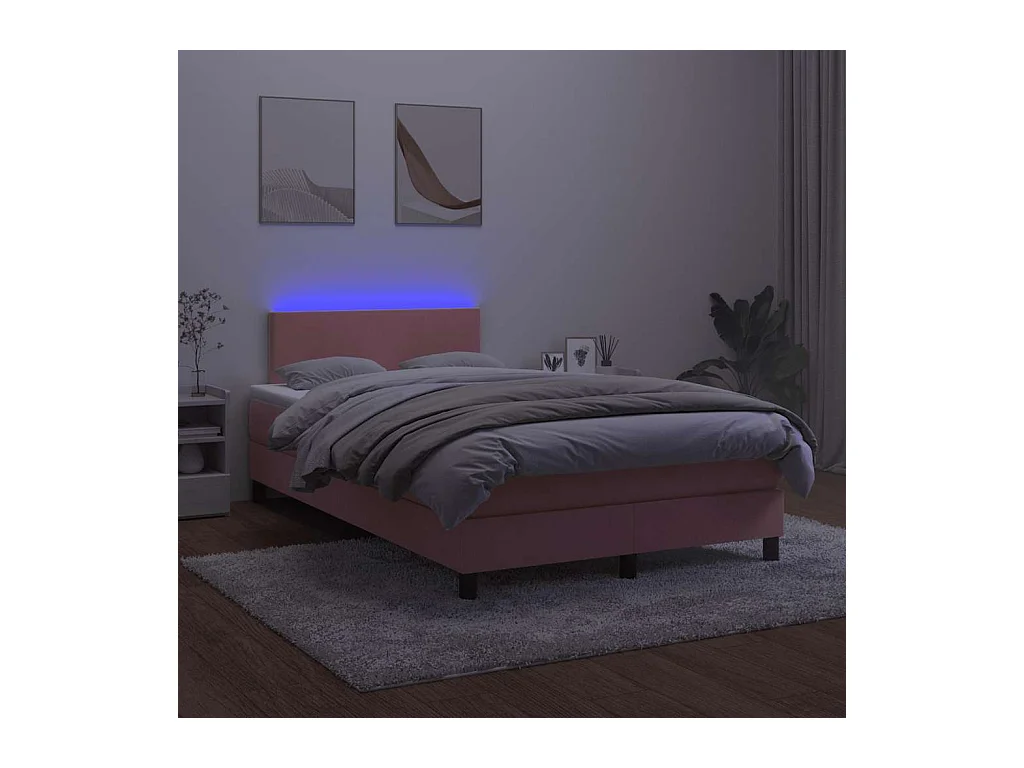 Sommier à lattes de lit et matelas LED rose 120x190 cm velours
