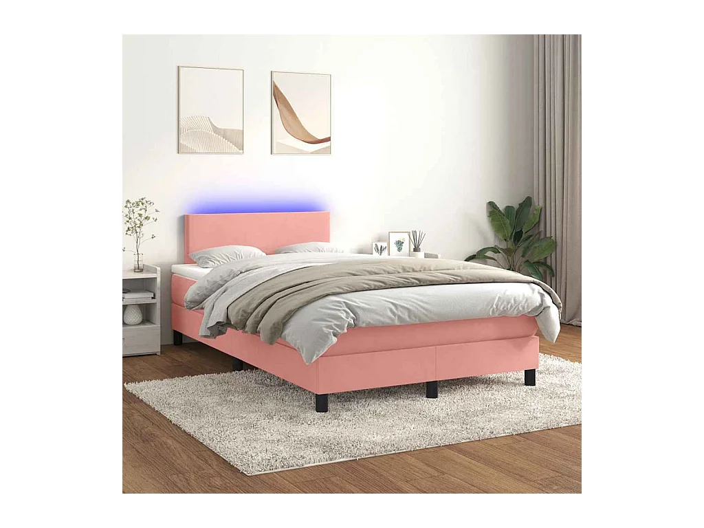 Sommier à lattes de lit et matelas LED rose 120x190 cm velours