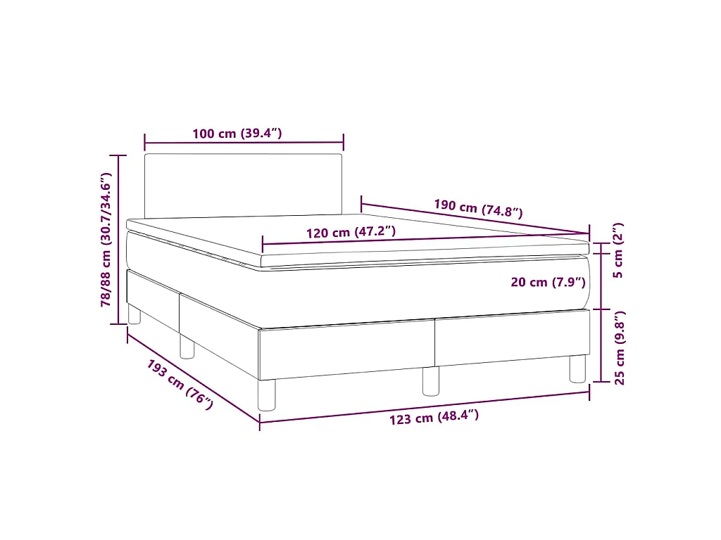 Boxspringbett mit Matratze & LED Rosa 120x190 cm Samt