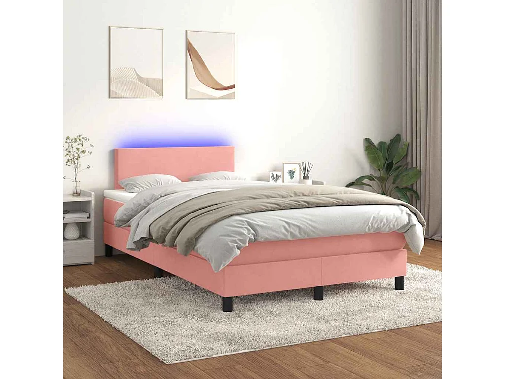 Boxspringbett mit Matratze & LED Rosa 120x190 cm Samt