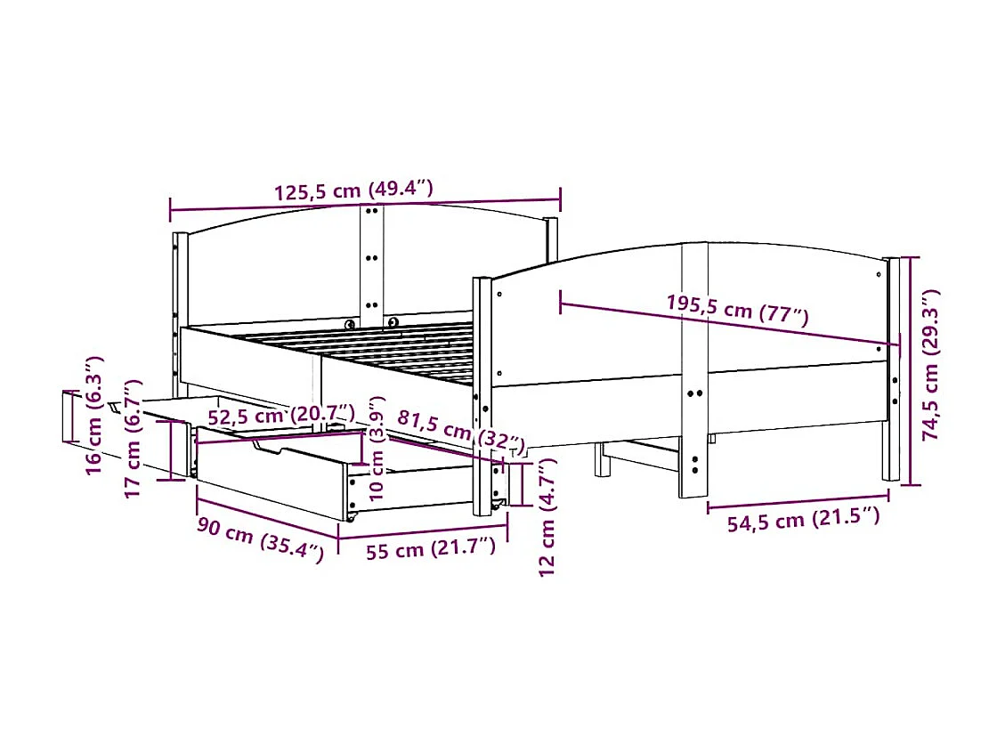 Cadre de lit sans matelas 120x190 cm bois de pin massif
