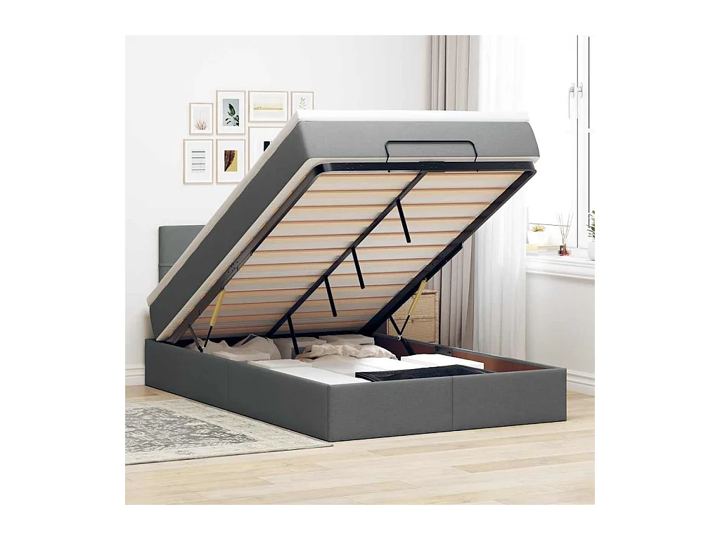 Pouf Letto con Materasso Grigio Scuro 120x200 cm in Tessuto