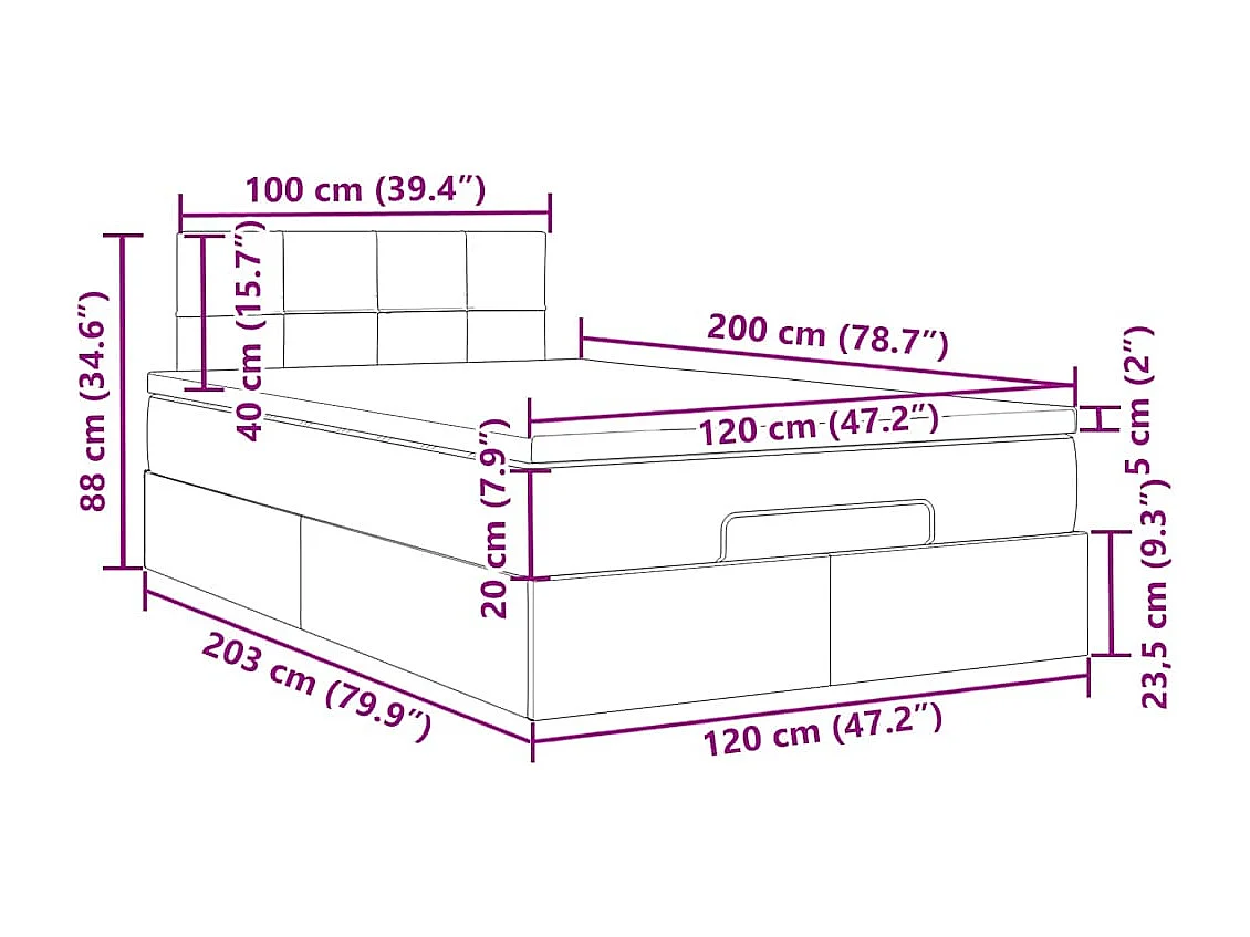 Ottoman-Bett mit Matratze Dunkelgrau 120x200 cm Stoff