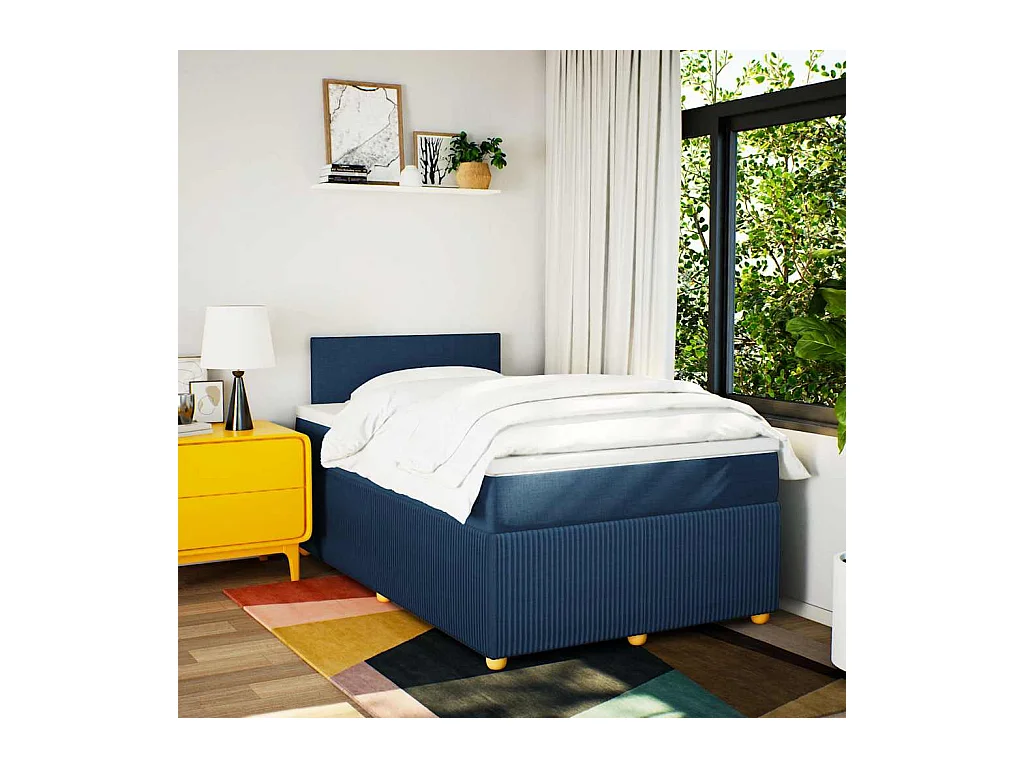 Cama boxspring com colchão 120x190 cm tecido azul