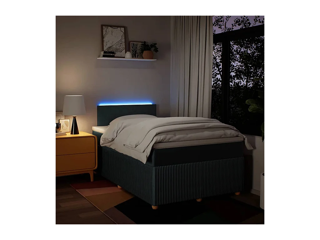 Cama boxspring com colchão 120x190 cm tecido azul