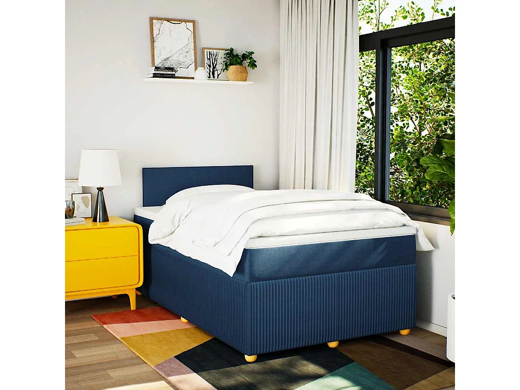 Boxspring met matras stof blauw 120x190 cm